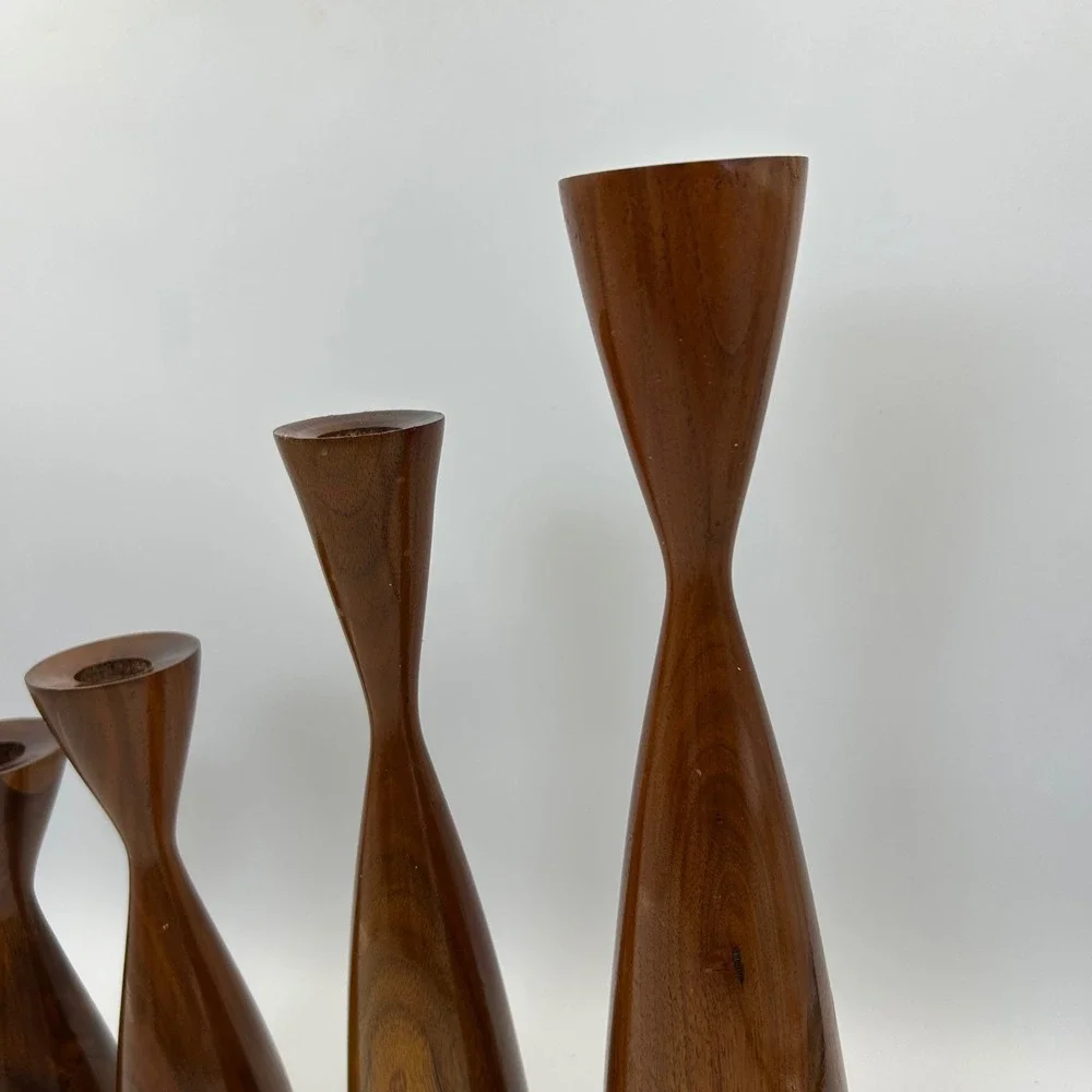 Vintage MCM Rude Osolnik Walnut Hourglass Candlesticks Graduated Set of 4 Modern